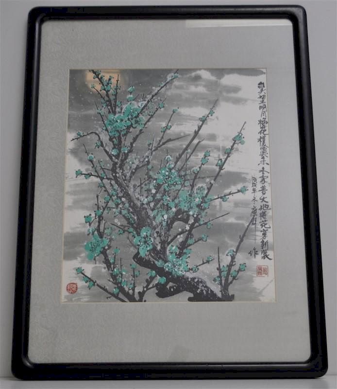 Appraisal: ORIGINAL CHINESE WINTERSWEET PLUM BLOSSOMS WATERCOLOR Original Wintersweet Plum Blossoms