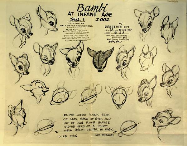 Appraisal: Three Walt Disney photostats of model sheets from Bambi one