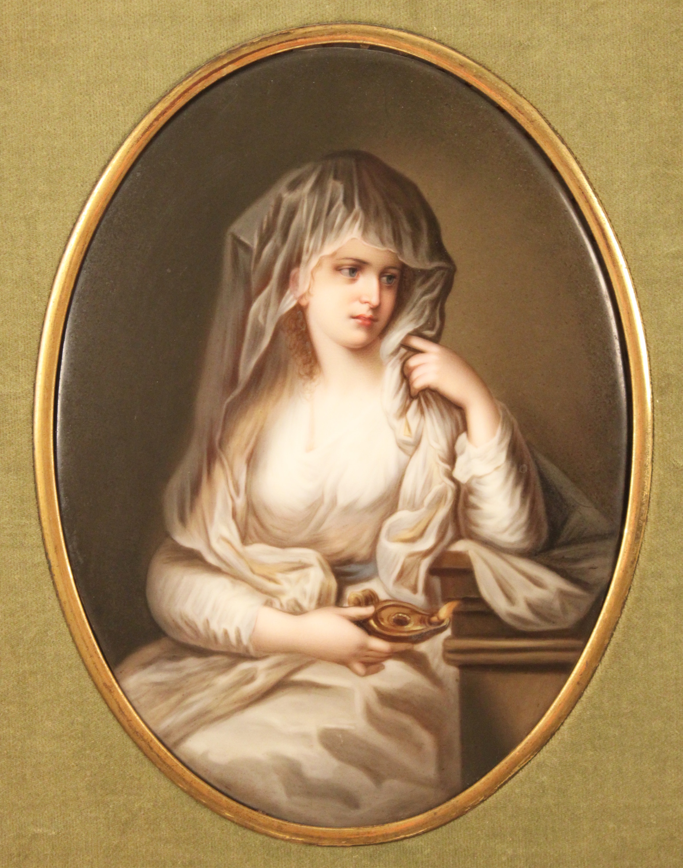 Appraisal: KPM porcelain oval plaque of young beauty veiled and holding