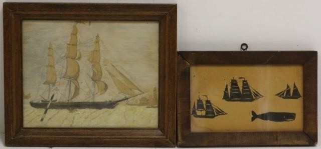 Appraisal: TWO TH C WATERCOLOR DRAWINGS ONE SHOWSA MASTED SCHOONER WITH