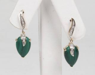 Appraisal: PAIR OF K DIAMOND AND MALACHITE EARRINGS PAIR OF K