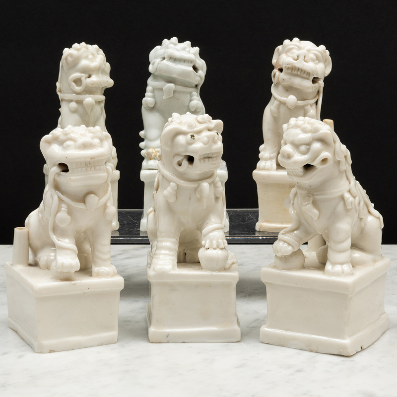 Appraisal: Group of Six Blanc de Chine Porcelain Buddhistic Lion Joss