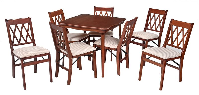 Appraisal: Mahogany Folding Card Table Seven Folding Chairs modern table with