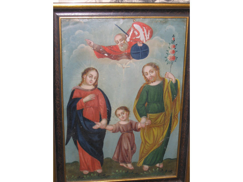 Appraisal: SPANISH COLONIAL SCHOOL Religious painting on tin depicting the Holy