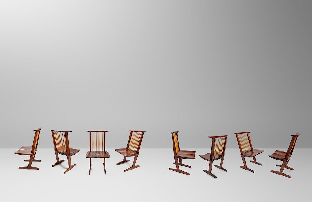 Appraisal: George Nakashima Japanese-American - Set of Eight Conoid Dining Chairs