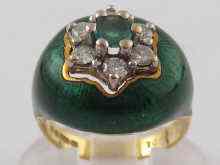 Appraisal: A hallmarked carat gold green enamel diamond and emerald bombe