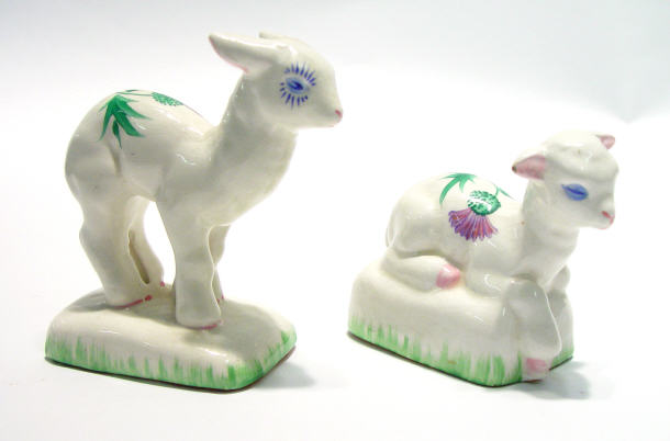 Appraisal: Two Plitcha pottery lambs hand painted with thistles to the