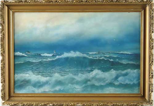 Appraisal: F MEEKER Early th Century SEASCAPE Pastel seascape shows white