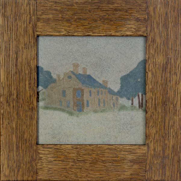 Appraisal: MARBLEHEAD Tile with a house and trees in blues and