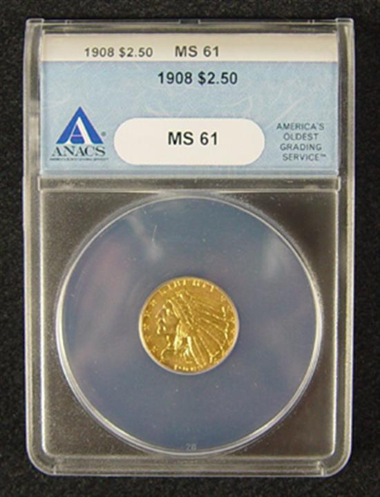 Appraisal: Indian Gold Coin ANACS certified and graded MS