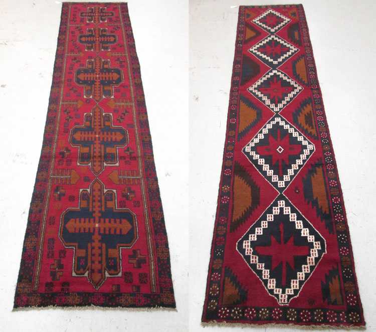 Appraisal: TWO HAND KNOTTED ORIENTAL RUNNERS Pakistani Belouchi tribals both having