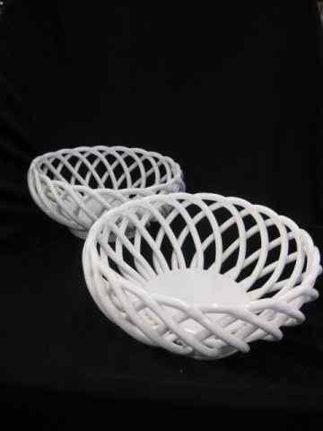 Appraisal: Pair of Pottery Baskets openwork style white overglaze '' excellent