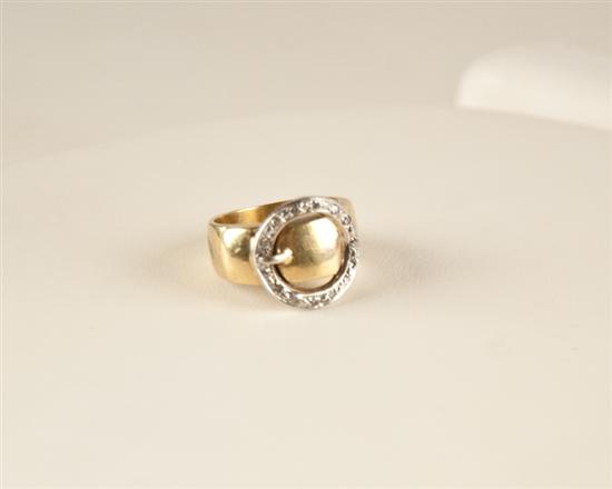 Appraisal: A Gold and Diamond Buckle Ring K marked yellow gold