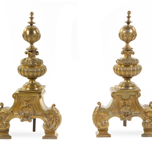 Appraisal: A Pair of Baroque Style Brass Andirons th Century Height