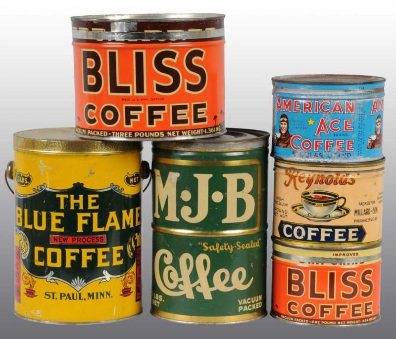 Appraisal: Lot of Coffee Tins Description Includes two for Bliss brand