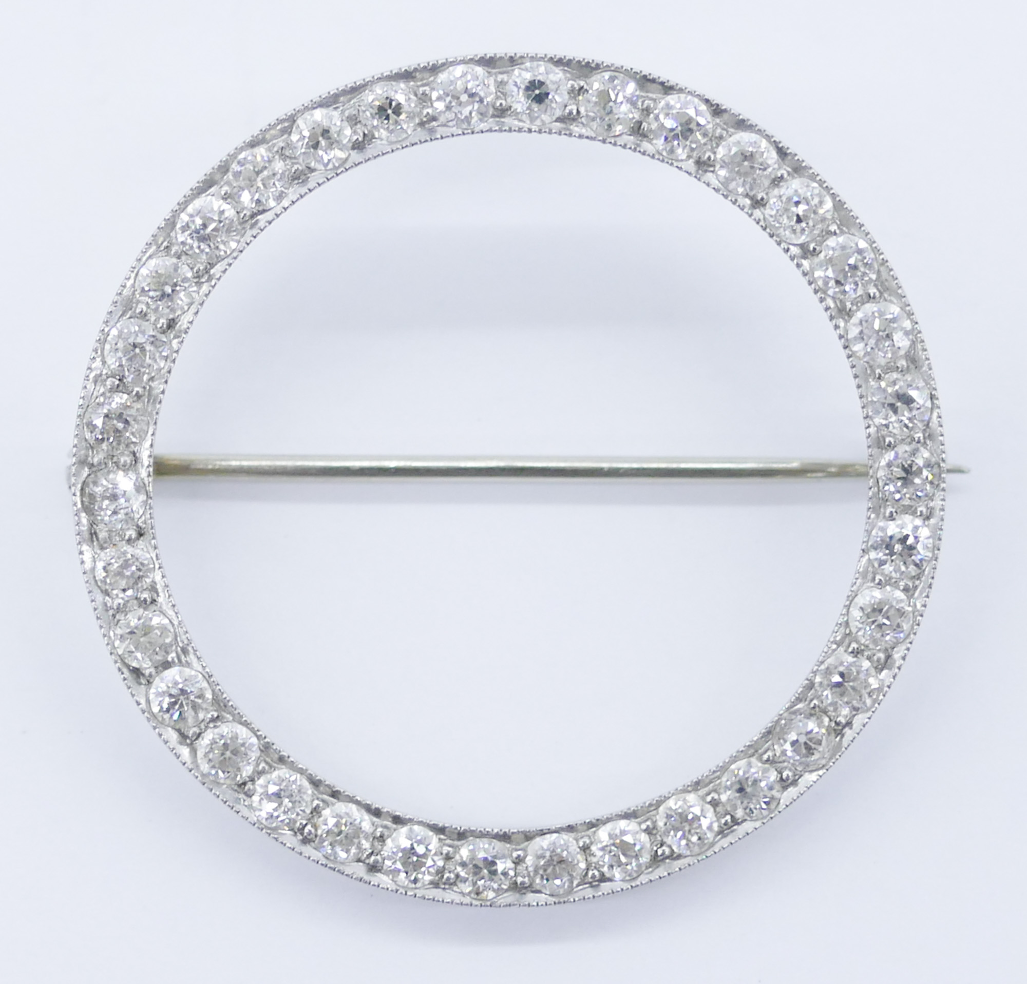 Appraisal: Art Deco Platinum and Diamond Circle Brooch mm Diameter Includes