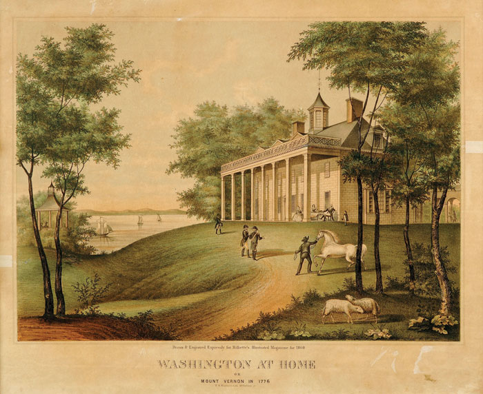 Appraisal: WASHINGTON AT HOME OR MOUNT VERNON IN Medium-folio handcolored lithograph