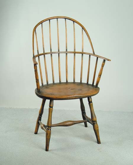 Appraisal: EARLY WINDSOR BOW BACK ARM CHAIR Nice early armchair w