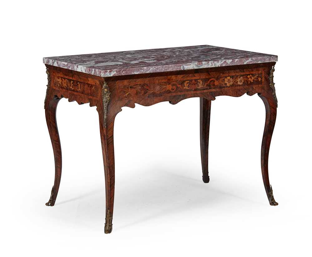 Appraisal: Y FRENCH KINGWOOD ROSEWOOD MARQUETRY MARBLE TOPPED AND GILT METAL