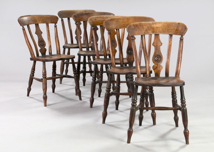 Appraisal: Suite of Six Provincial Fruitwood Sidechairs early th century each