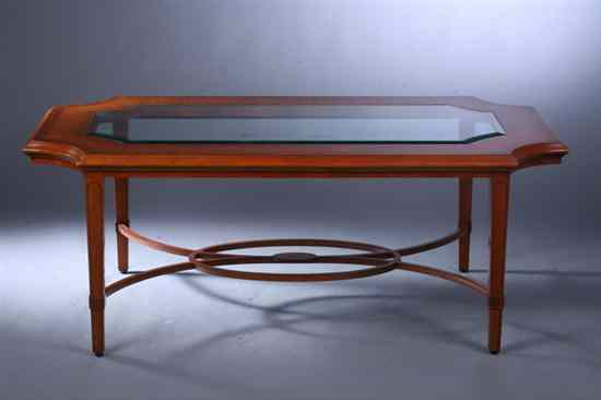 Appraisal: HEPPLEWHITE STYLE MAHOGANY YEW WOOD AND SATINWOOD INLAID COFFEE TABLE