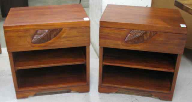 Appraisal: A PAIR OF PLANTATION MAHOGANY LEAF NIGHTSTANDS Bourne International still