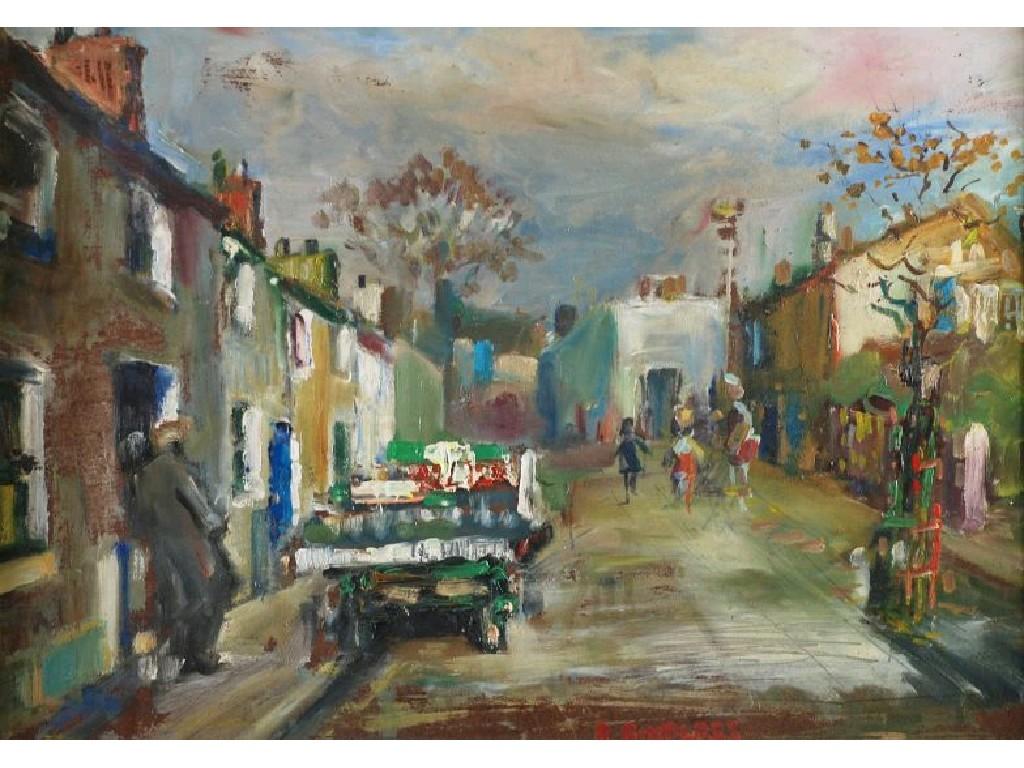 Appraisal: ROBERT BINDLOSS b OIL ON BOARD Street scene with figures