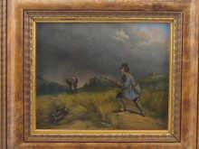 Appraisal: An early th century painting on metal of a hunter