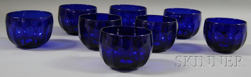 Appraisal: Eight Cobalt Blue Glass Finger Bowls with cut fluting around