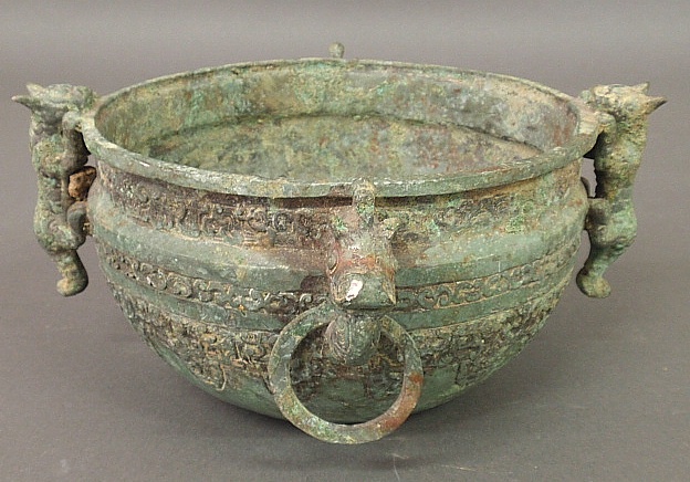 Appraisal: - Asian verdigris bronze bowl th th c with a