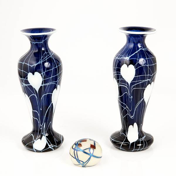 Appraisal: A pair of American Art glass decorated vases possibly by