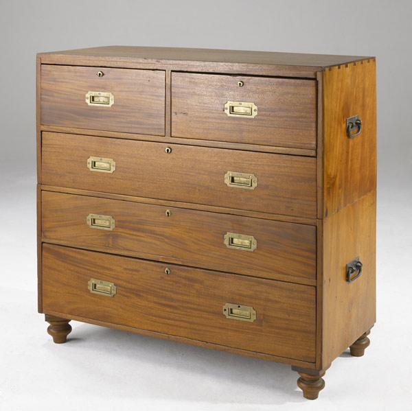 Appraisal: ENGLISH CAMPAIGN CHEST Two-over-three drawer mahogany chest th C Desk