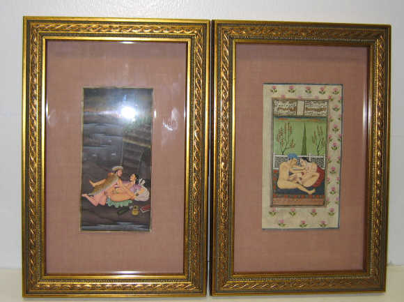 Appraisal: TWO MUGHAL SHRINGARA PAINTINGS Each erotic hand painted on paper