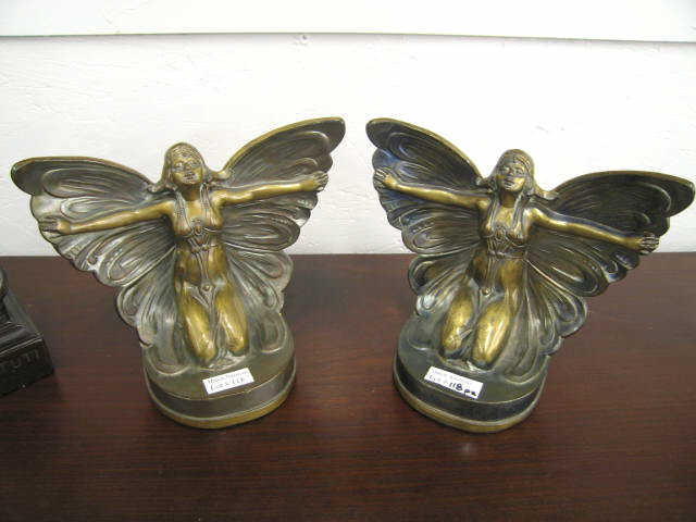 Appraisal: Pair of Art Deco Bronzed Bookends of butterfly lady