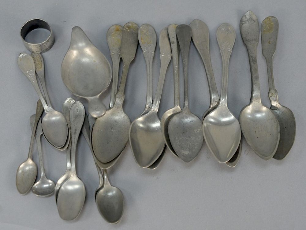 Appraisal: Twenty piece lot of pewter mostly spoons Twenty piece lot