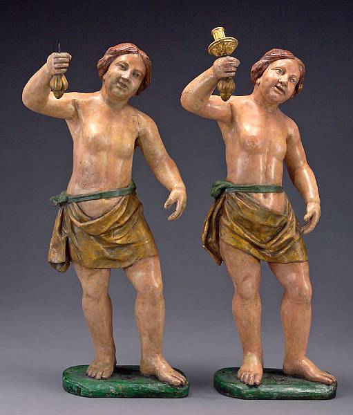 Appraisal: A pair of Italian painted papier mache figural torcheres Piedmont