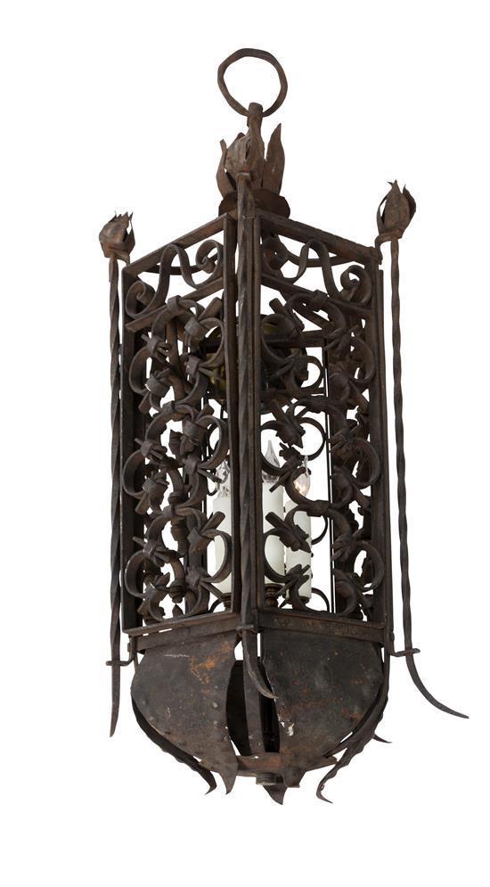 Appraisal: Sale Lot A French Wrought Iron Lantern with open floriform