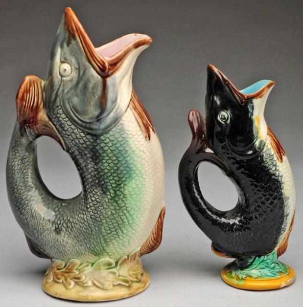 Appraisal: Pair of Majolica Fish-Shaped Water Pitchers Smallest pitcher with restoration