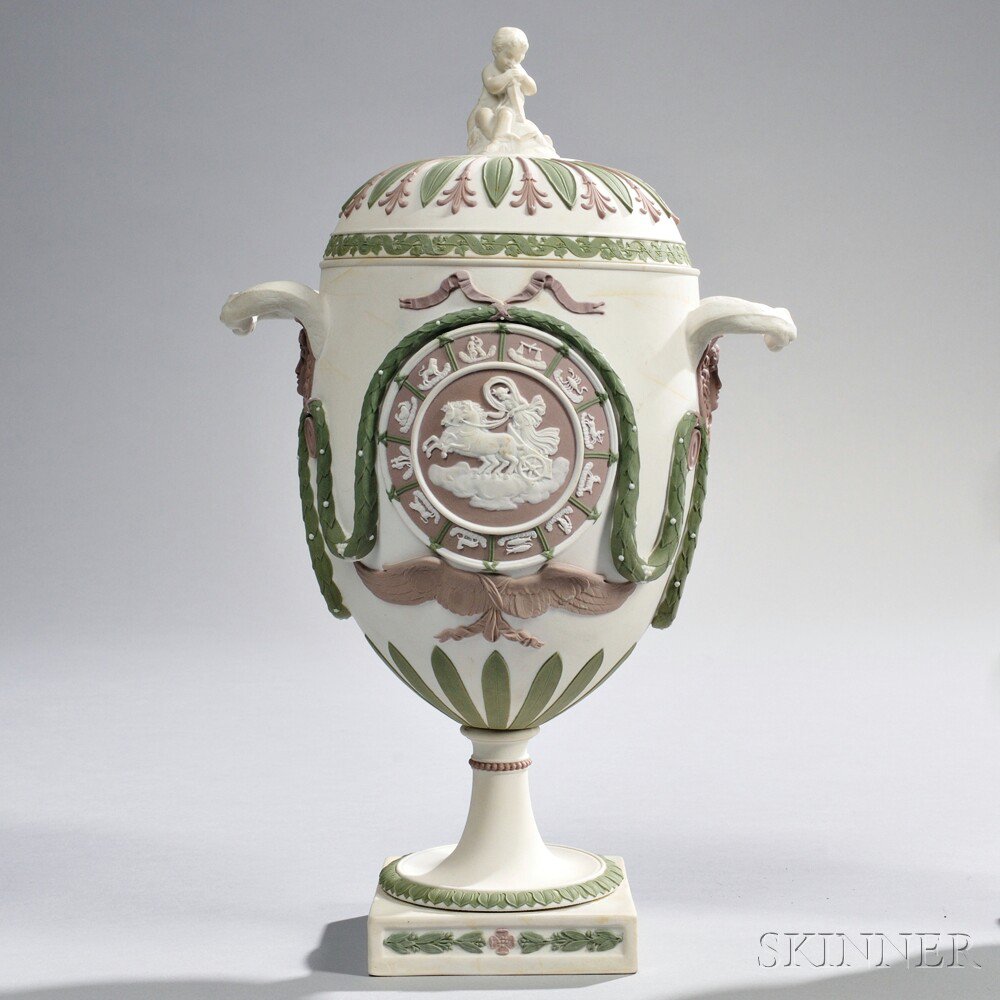 Appraisal: Wedgwood Tricolor Jasper Vase and Cover England mid- th century