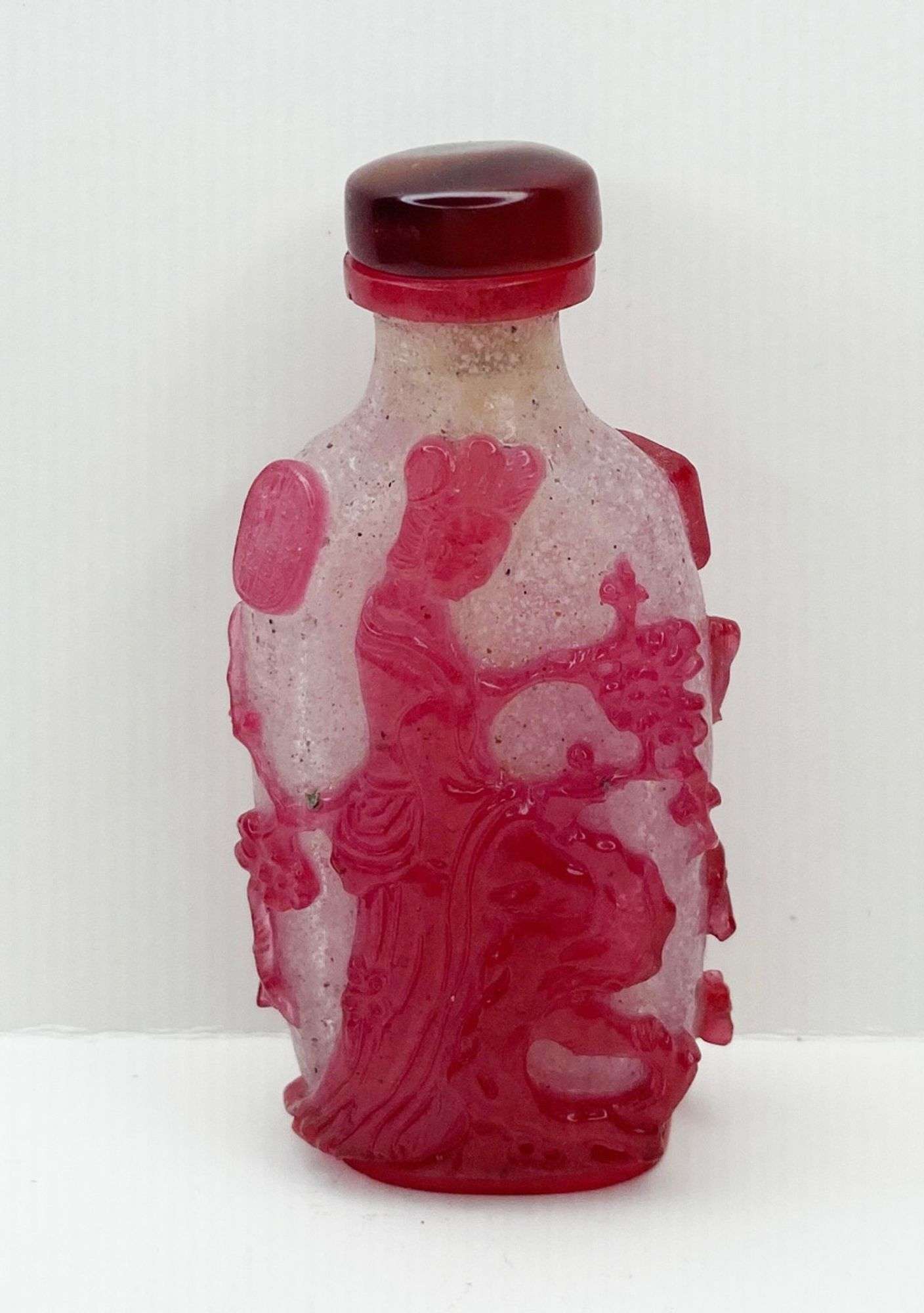 Appraisal: Chinese Carved Peking Glass Snuff Bottle tall at widest Condition