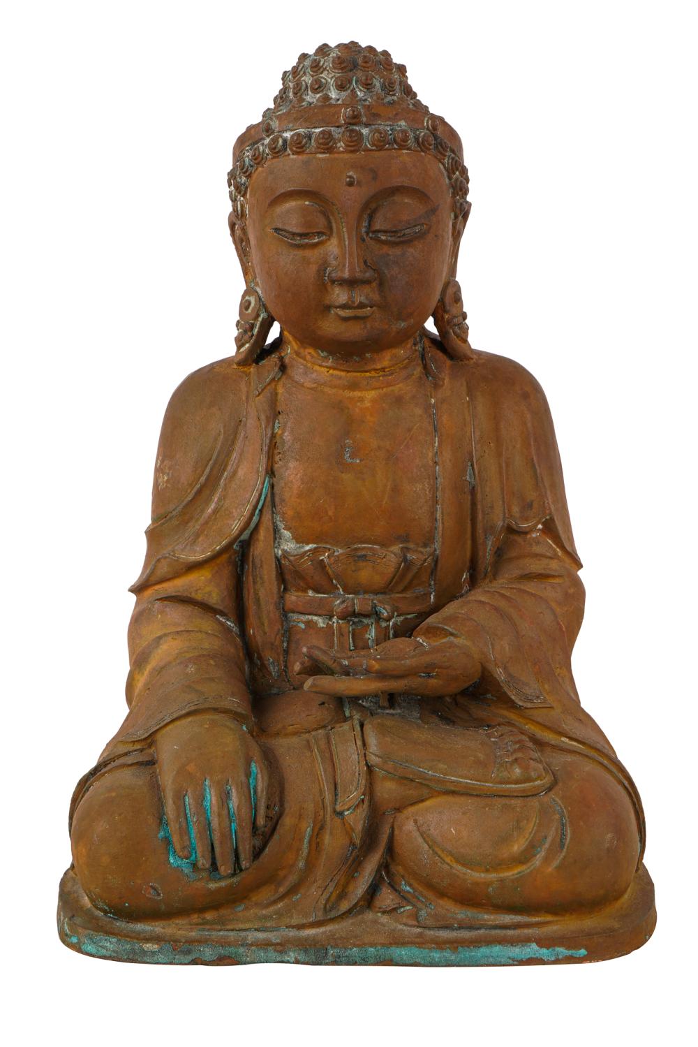 Appraisal: CHINESE SEATED METAL BUDDHACondition patinated with corrosion showing throughout inches