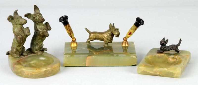 Appraisal: Lot of Scottie Items Description Spelter and alabaster ashtray with