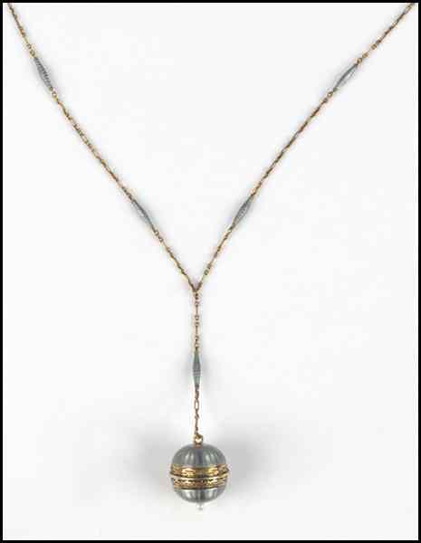 Appraisal: KARAT YELLOW GOLD AND GUILLOCHE ENAMEL ATOMIZER PENDANT NECKLACE Bearing