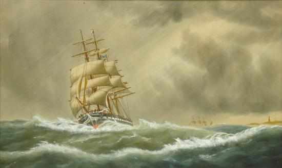 Appraisal: A V Gregory - Three Masted Clipper in Stormy Sea