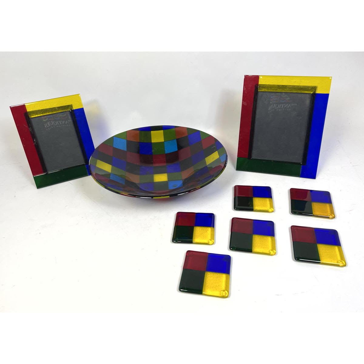 Appraisal: pc Contemporary Studio Artisan Fused Glass Colorful checkerboard design picture