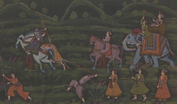 Appraisal: INDIAN PAINTING ON SILK x Gouache on on silk depicting