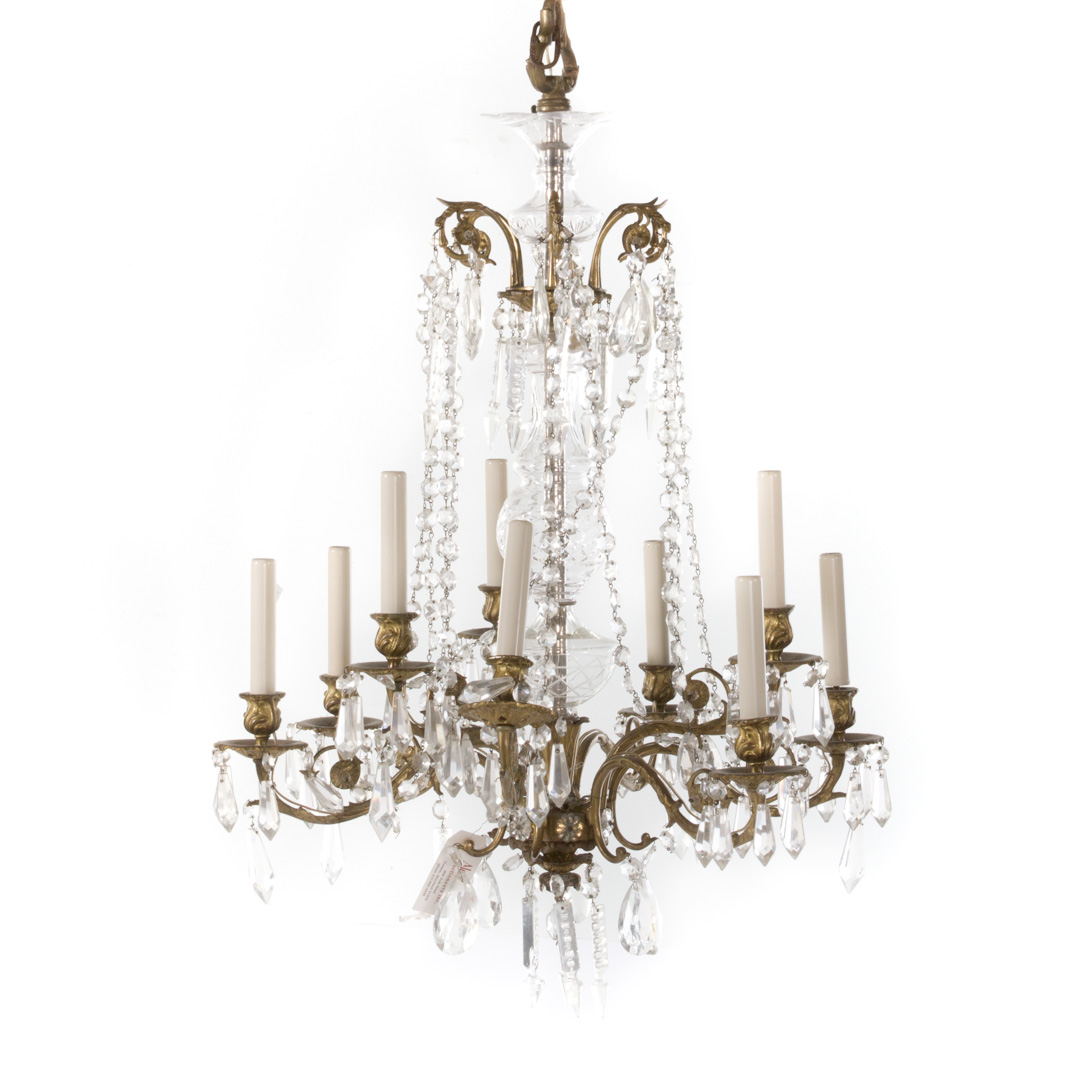 Appraisal: Louis XVI style brass crystal -light chandelier th century scrolled