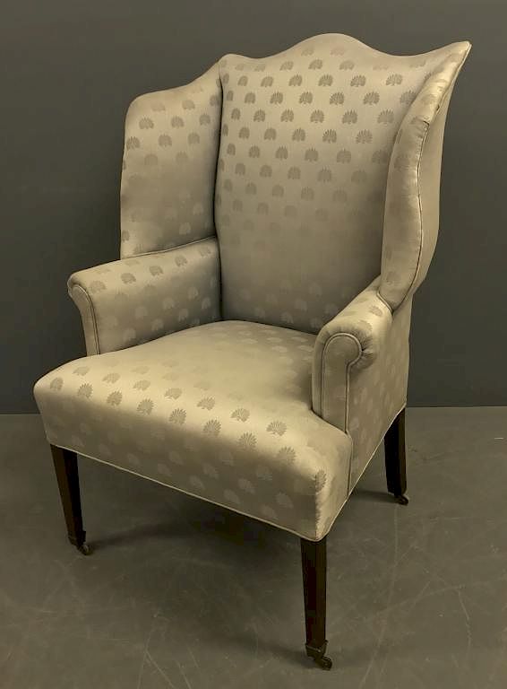 Appraisal: Federal Cherry Wing Chair Federal cherry wing chair on brass