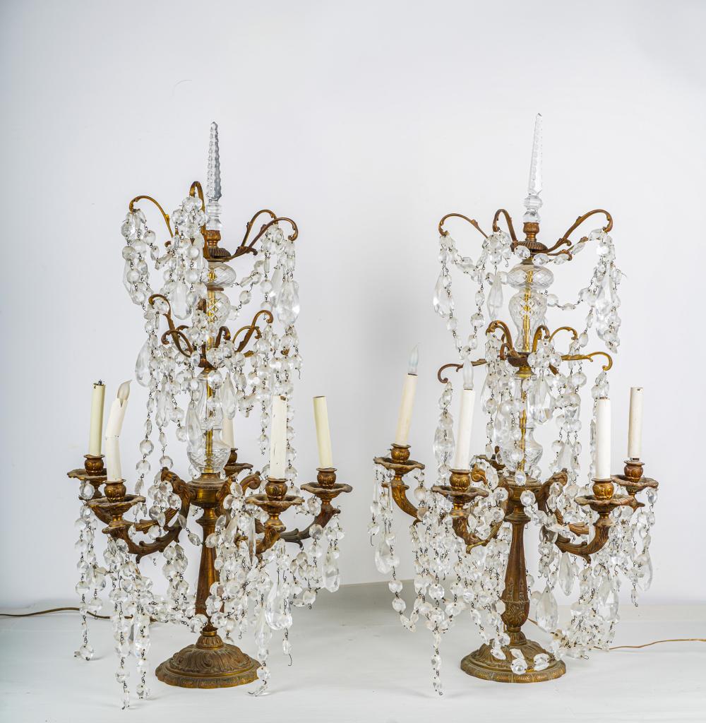 Appraisal: PAIR OF FRENCH DROP CRYSTAL GIRANDOLESCondition the central stems in