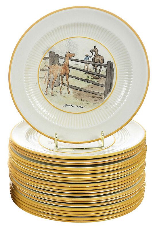 Appraisal: Ridgeways Horse Vignette Cabinet Plates British th century hand colored